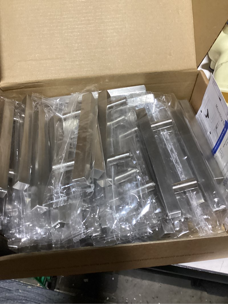 Condition photo showing As Is for ravinte 30 pack 3 inch cabinet pulls brushed nickel sqaure kitchen cabinet handles silver cabinet hardware stainless steel drawer pulls 5 inch overall length with mounting template 3 inch hole center brushed nickel 30