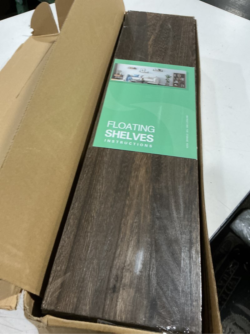Condition photo showing Good Condition for floating shelves - 24 inch wall mounted set of 3 rustic wood shelves for wall decor and living room storage (brown) brown 24 in
