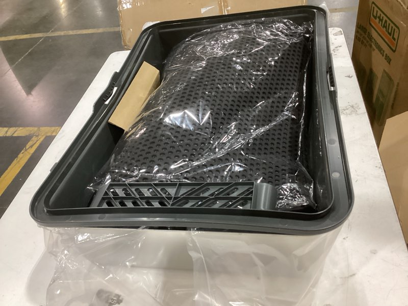 Condition photo showing As Is for extra large xxl stainless steel cat litter box with lid, 26" l x 18" w x 12" h metal litter box with hight sides for big cats & multiple cats, never absorbs odors, anti-urine leakage, easy cleaning dark gray xx-large