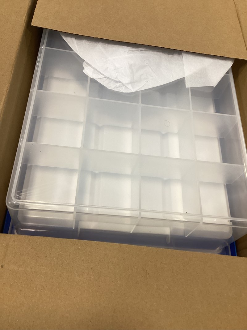 Condition photo showing Good Condition for macopro toys storage organizer box for lego, toy box with building plate lid and removable tray, building block storage, stackable plastic organizer bins (blue-2pack)