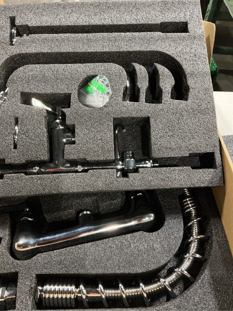 Condition photo showing New/Like New for MSTJRY Commercial Sink Faucet with Pre-Rinse Sprayer Brass Constructed Wall Mount Kitchen Faucets 8” Center 20” Height with Stainless Steel Spring Pull Down Sprayer and 8 Inch Add-On Swing Spout