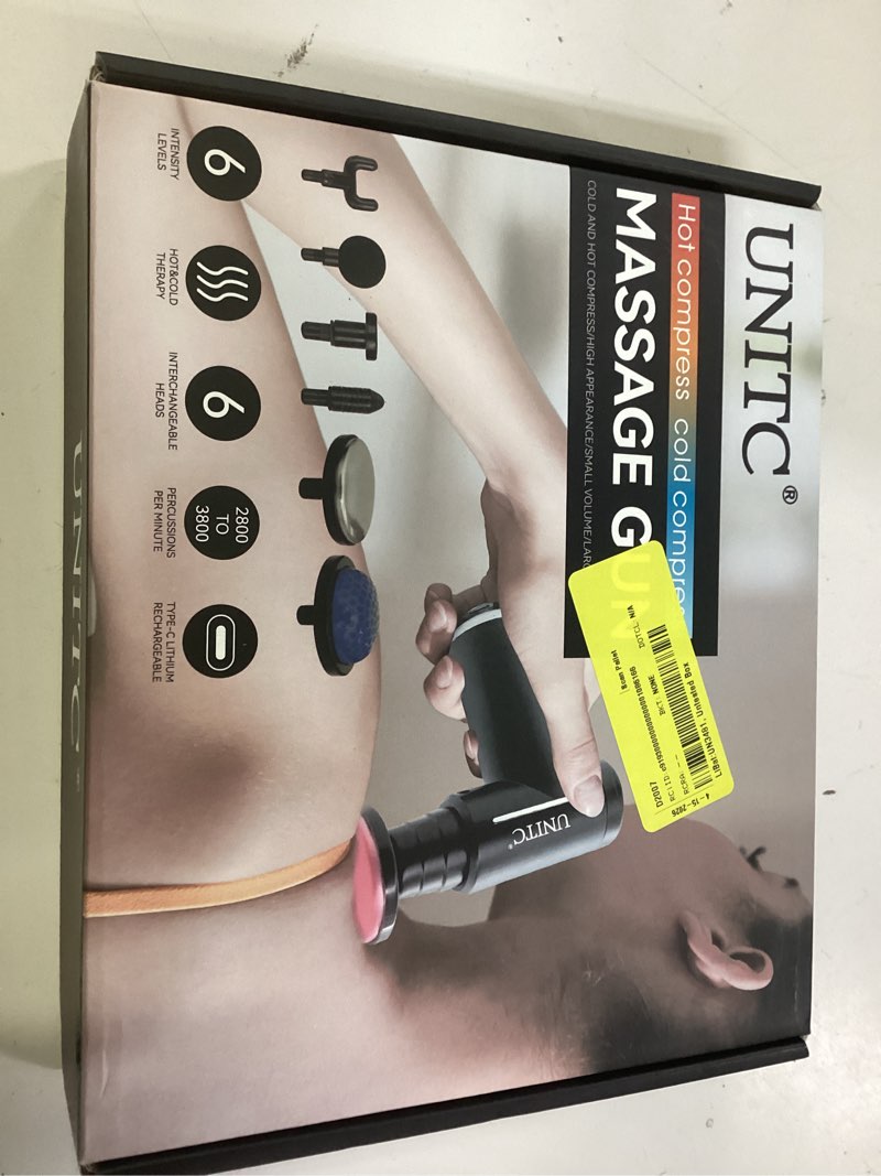 Condition photo showing New/Like New for unitc mini massage gun with heat and cold, deep tissue messager with 6 heads, gifts