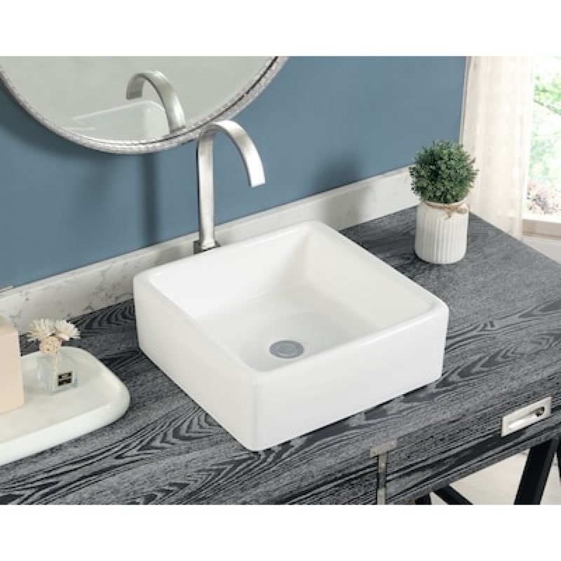 allen + roth wilton vitreous china 15.16-in vessel square modern white bathroom sink