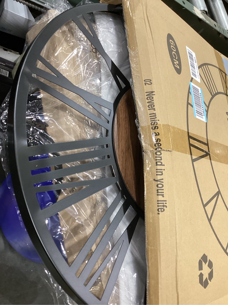 Condition photo showing Good Condition for 24 inch large metal wall clock with voice and light sensor night light, glow in the dark non-ticking silent battery operated decorative oversized wall clock for bedroom living room decor dark brown - roman numbers 24inch (60cm)