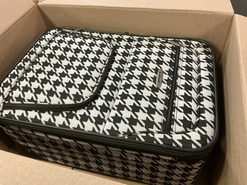 Condition photo showing Good Condition for rockland fashion softside 2 piece luggage set, expandable, (14" tote/19" upright), kensington 2-piece set (14/19) black/white