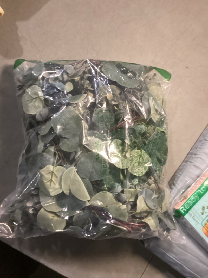 Condition photo showing Good Condition for ouddy decor eucalyptus garland 6.56 ft lush silver dollar leaves boxwood artificial faux greenery vines for baby shower wedding party table runner room home mantle decor green 1 pack