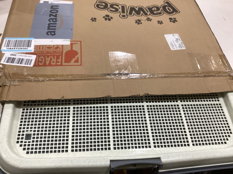 Condition photo showing Good Condition for Dog Pee Pad Holder with High Wall, Large Puppy Potty Training Tray with Mesh Grid & Splash Guard, 23.6” x 23.6” Indoor Dog Litter Box, Includes 4 Disposable Pee Pads Extra Large 23.6*23.6 inch