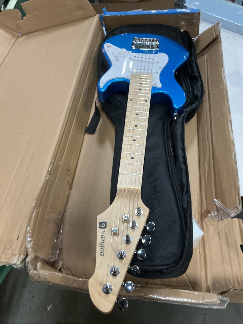 Condition photo showing New/Like New for kids electric guitar vangoa 30 inch electric guitar for beginner kit for young players with amp, bag, strap, extra strings, capo, tuner, picks, cable (blue)