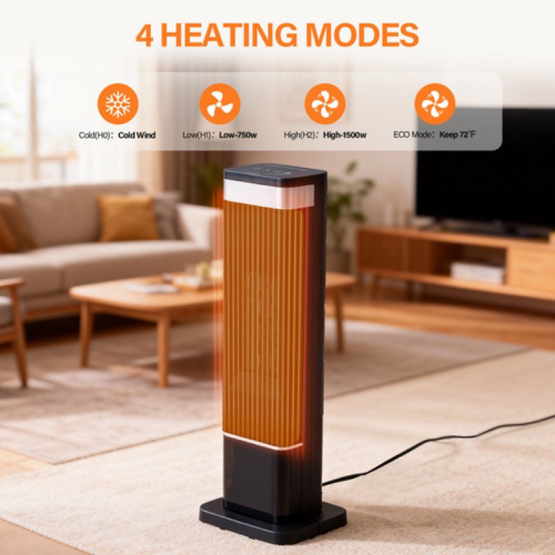 23inch space heaters for indoor use, portable heater with 7 light colors