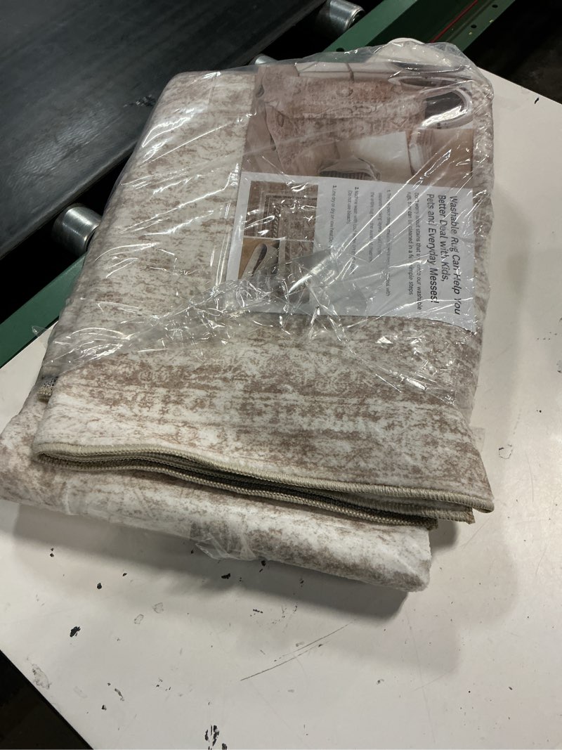 Condition photo showing Good Condition for area rugs 4x6 for living room, non-slip backing small kids rugs for bedroom, vintage abstract rug home decor, low pile soft washable rug for kitchen, dining room (4'x6', beige/ivory) beige/ivory 4' x 6' (rectangular)
