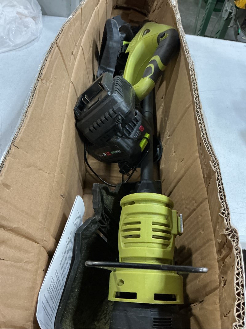 Condition photo showing As Is for 20v 12'' cordless string trimmer, grass trimmer&edger with 8 replacement spools, battery powered weed trimmer with auto line feed for garden, lawn(2*4ah battery and charger included), green