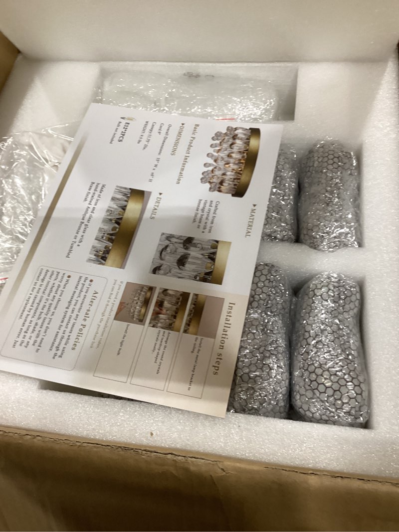 15\" antique brass round crystal ceiling light, luxury crystal raindrop semi flush mount ceiling light fixture, modern mini chandelier for bedroom, hallway, entryway (brass)