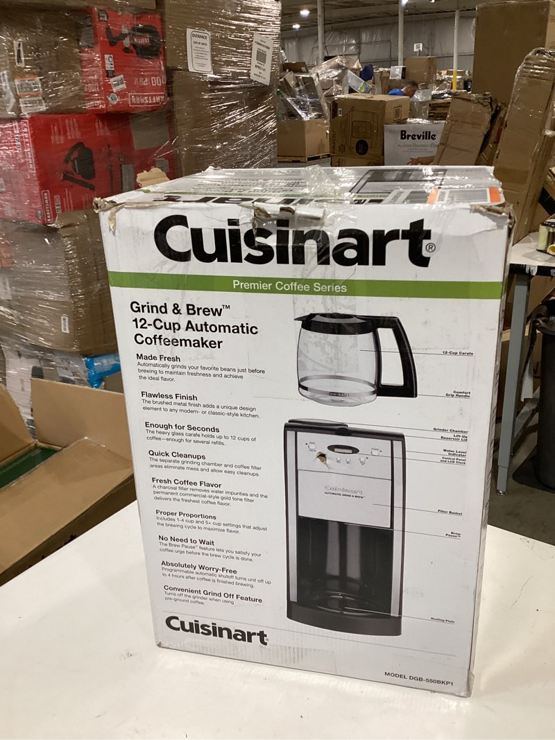 Condition photo showing As Is for cuisinart dgb-550bknas automatic coffeemaker grind & brew, 12-cup glass, black