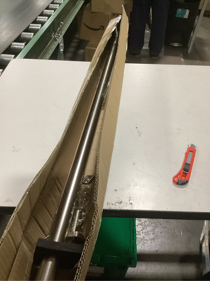 Condition photo showing As Is for Heavy Duty Curtain Rods,1 1/4" Large Diameter Premium Nonadjustable Curtain Rod,48in/4ft Custom Window Treatment Rods with Durable Aluminum Brackets and End Caps,Brushed Nickel Finish Brushed Nickel 48in/4ft