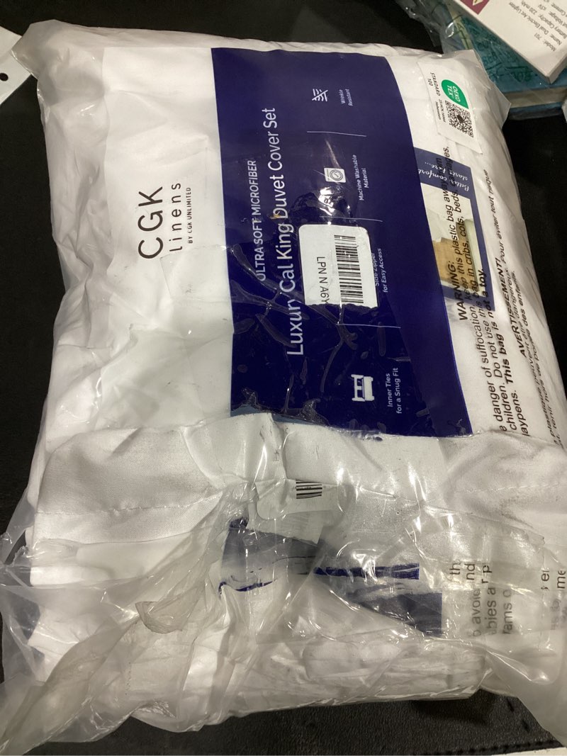 Condition photo showing As Is for white duvet cover cal king size - extra soft cal king size duvet cover - lightweight, comfy & breathable - easy care & fade free w/zipper closures & ties - 104" x 98" inches - comforter not included 01 - white (no comforter) california king (104x98)