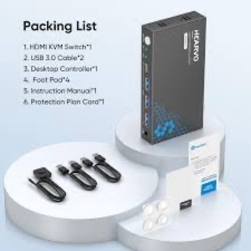 USB 3.0 HDMI KVM Switch 1 Monitors 2 Computers, 4K@60Hz KVM Switches for 2 Computers Sharing Monitor Keyboard Mouse Hard Drives Printer, with EDID Adaptive, 2USB Cable and Controller -S7232H