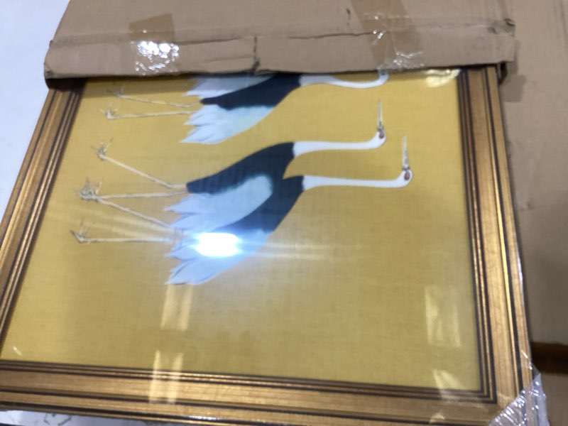 Condition photo showing Good Condition for huarcey gold framed vintage wall art for living room, animals painting prints shelf decor for kitchen, aesthetic bedroom wall art decor, christmas gifts for friends or family (seven cranes 16"x24") seven cranes 24"l x 16"w