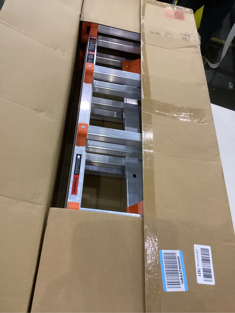 Condition photo showing As Is for Ladder, A Frame 4 Step Ladder Extension, 14 FT Anti-Slip Multi Position & Storage Folding Ladder, 330 lbs Security Load Telescoping Aluminum Ladders for Stairs Home Indoor Outdoor Roof 14FT Silver