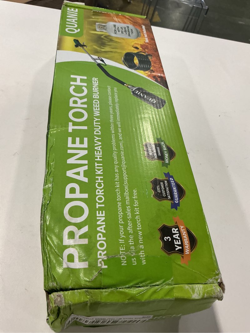 Condition photo showing New/Like New for Propane Torch Burner Weed Torch High Output with 10FT Hose,Heavy Duty Blow Torch with Flame Control and Turbo Trigger Push Button Igniter,Flamethrower for Garden Wood Ice Snow Road(black)