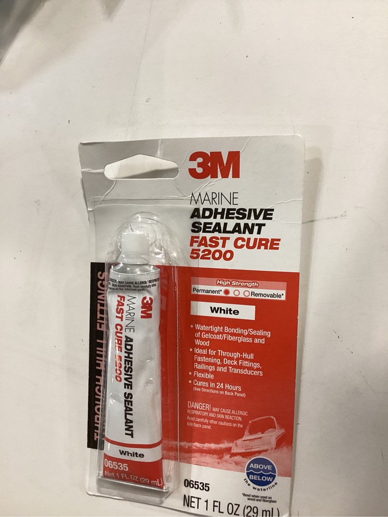 Condition photo showing New/Like New for 3m marine adhesive sealant fast cure 5200 (06535) permanent bonding and sealing for boats and rvs above and below the waterline waterproof repair, white, 1 fl oz tube 1 fl oz tube 5200fc adhesive sealant
