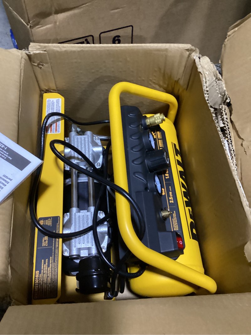 Condition photo showing Good Condition for dewalt quiet portable electric air compressor, horizontal, 1.6 gallon cap., 2.5 cfm, 3/4 hp