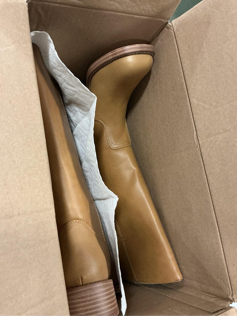 Condition photo showing Good Condition for Knee High Boots Women Square Toe Chunky Block Heel Banana Campus Boot Wide Calf Comfortable Low Heel Riding Long Boots 5 Banana Yellow(6.5)