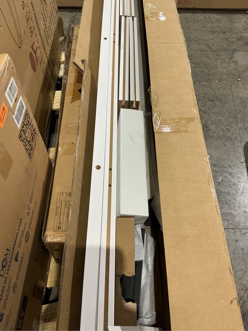 Condition photo showing As Is for smartstandard 30in x 84in sliding barn door with 5ft barn door hardware track kit & handle, waterproof pvc surface, pre-drilled holes easy to assemble, solid, mdf, white, 5-panel 30"x84" door + 5' track kit white/black