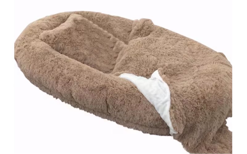 71 in. L x 45 in. W x 12 in. Th Khaki Human Dog Bed Oversize Memory Foam Dog Bed with Plump Pillow and Blanket