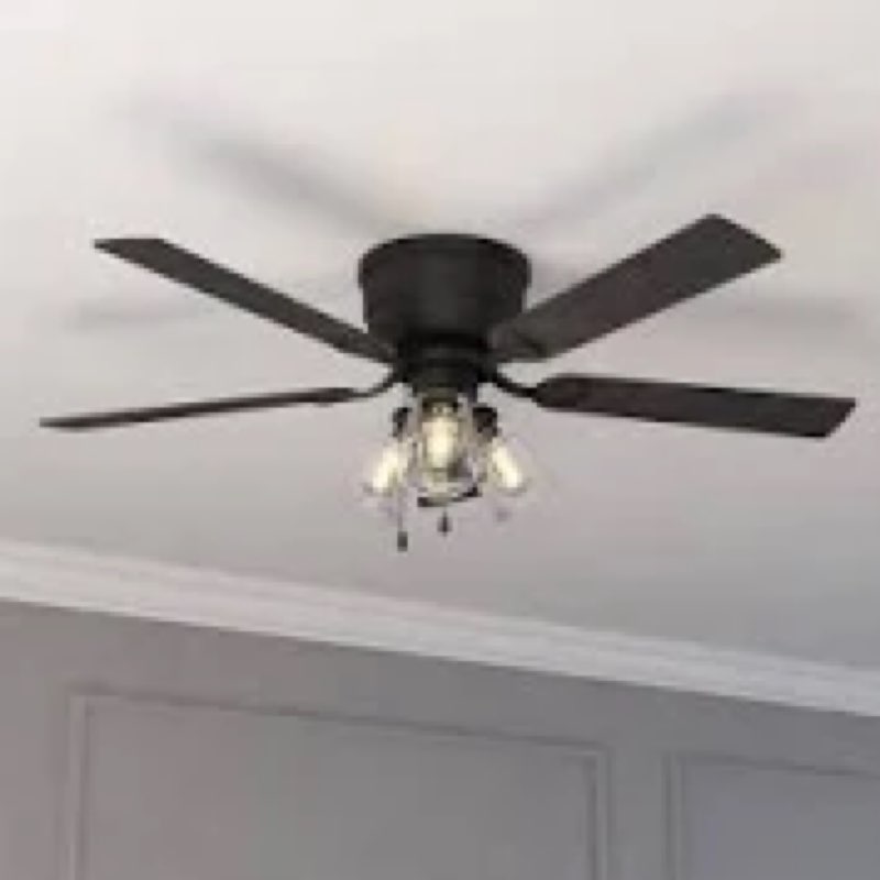 (Incomplete) Bodner 52-In Matte Black Flush Mount Hugger Ceiling Fan With Light Kit, Remote Plus Quick Install