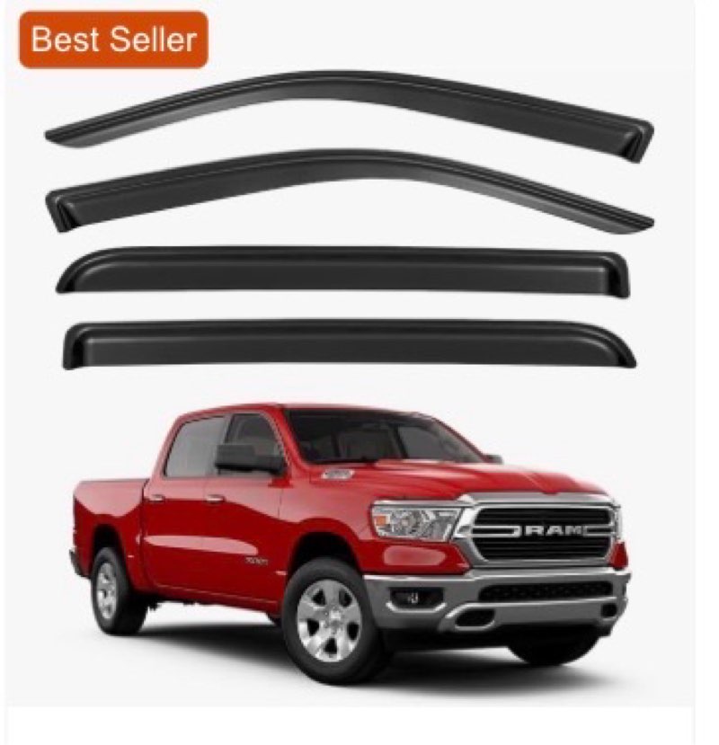 TONOYTIM Tape On Window Visors Rain Guards Car Sun Shade Vent for 2019-2025 Ram 1500 Crew Cab,Side W