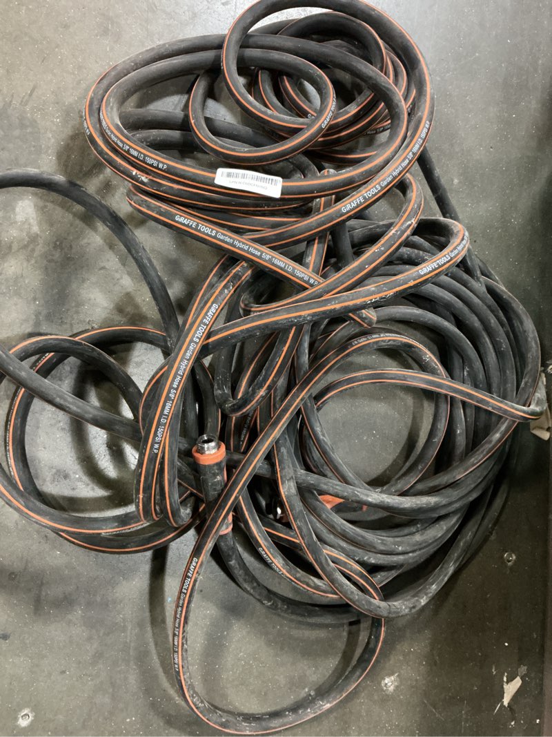 Condition photo showing As Is for giraffe tools garden hose 5/8", water hose heavy duty, flexible, lightweight hybrid hose with swivel handle, 100ft male to female fittings, burst 600 psi