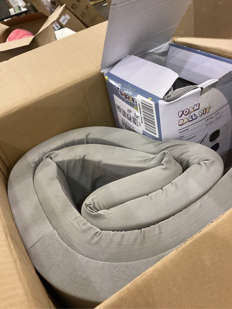 Condition photo showing As Is for Foam Ball Pit, 35.4"x 11.8" Ball Pits for Toddlers, Soft Round Kiddie Baby Playpen Ball Pool for Kids, Ideal Gift for Babies Indoor and Outdoor Game, Grey, (Balls not Included) 35.43 IN Grey