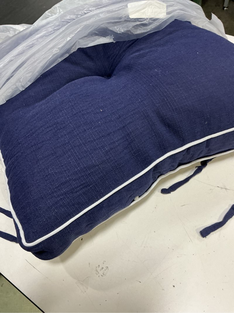 Condition photo showing As Is for (only 1cushion)favoyard patio chair cushions 19 × 19 inch water resistant & 3-year color fastness outdoor chairs cushion for seat dining rocking wicker chair cushion with tie straps tufted square pads, blue, 2 pack blue 19 x 19 inch (2 pack)