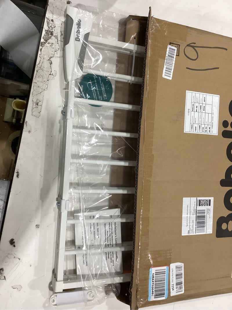 Condition photo showing Good Condition for babelio baby gate for stairs, kitchen & doorways, 26-43" w 28" h no bottom bar| easy installation| one-handed operation| auto-close| hardware mount (drill needed) safety dog/pet gate indoor (white)