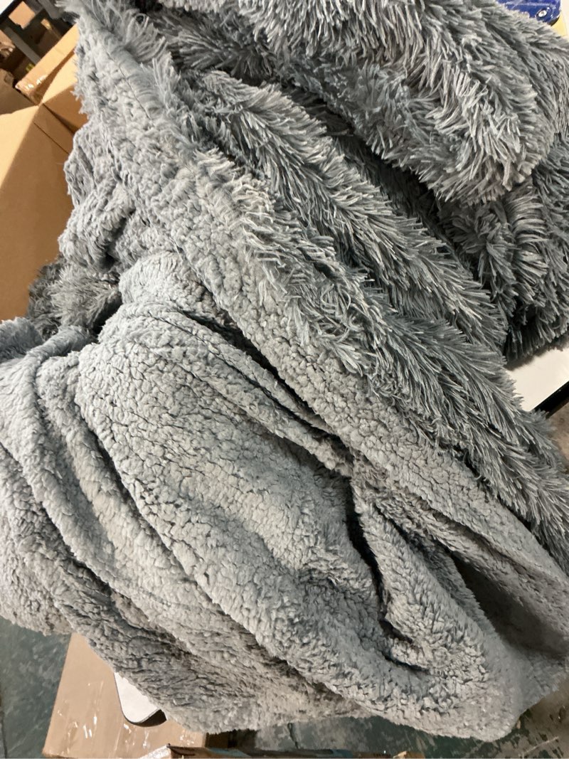 Condition photo showing As Is for Pawque Luxury Faux Fur Throw Blanket Super Soft Oversized Throw Blankets, 90x90 inches, Decorative Blankets for Sofa Couch Bed Chair Photo Props, Breathable & Washable, Grey