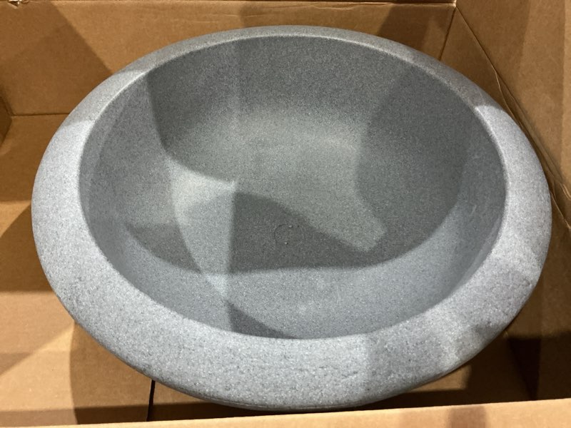 Condition photo showing Good Condition for arbora 21\" santorini bowl with stone blend concrete gray finish - polyresin indoor and outdoor planters, durable, weatherproof, lightweight, large plant pots for patio, garden, deck, entryway concrete gray 21\"