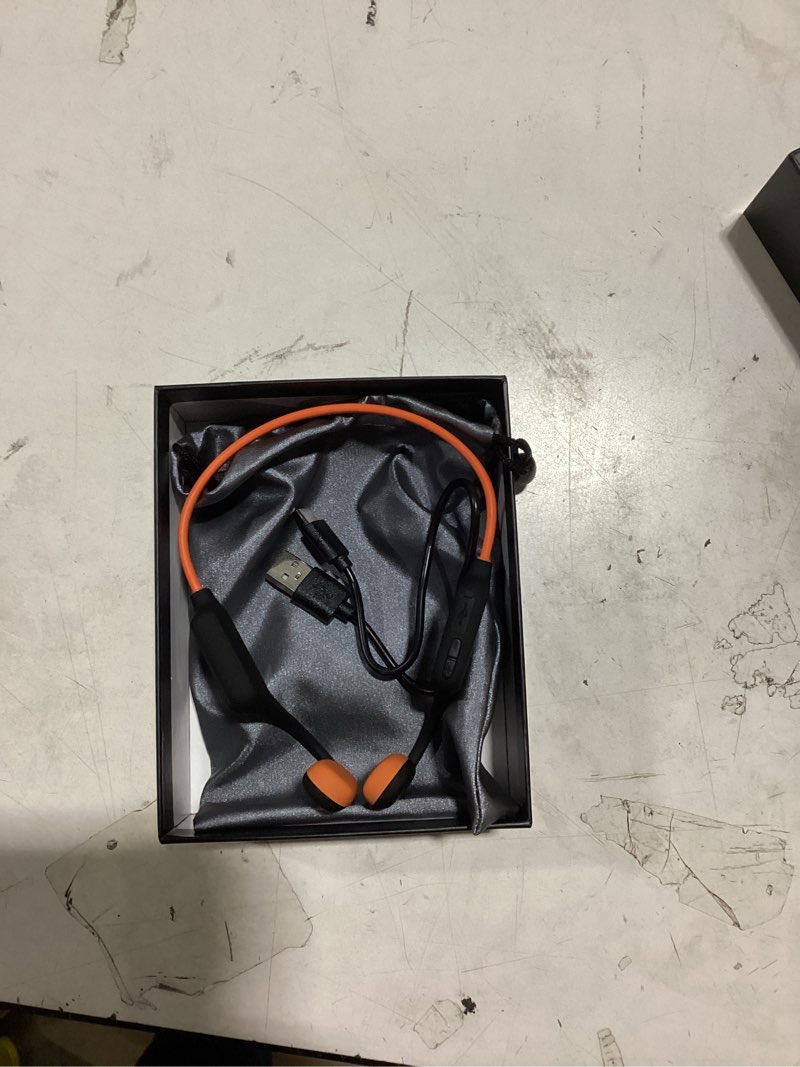Condition photo showing As Is for bone conduction headphones,open ear wireless bluetooth 5.4 headphones with mic?ipx6 waterproof sport bluetooth headset?15h playback? for running?cycling?walking,outdoor (orange)