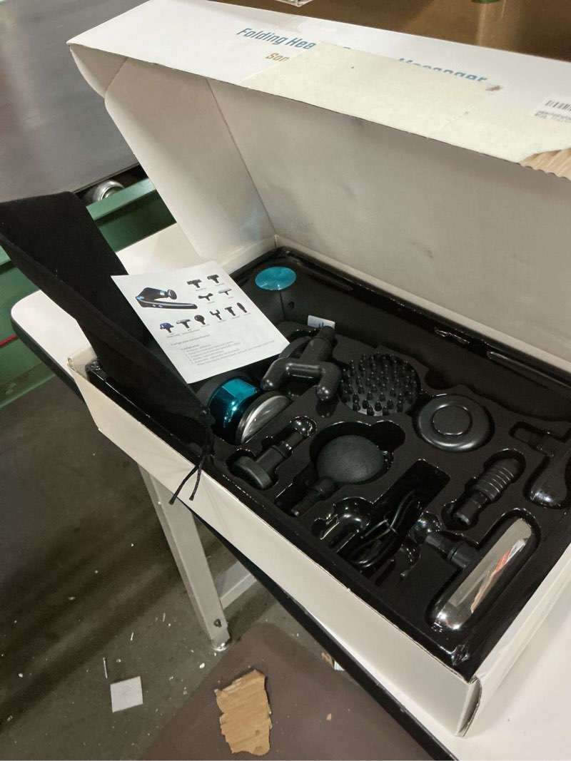 Condition photo showing Good Condition for Foldable Massage Gun with Heat & Cold Therapy, Deep Tissue Percussion Muscle Massager with Adjustable Handle, 9 Speeds & 10 Attachments, Portable Back & Shoulder Massager for Pain Relief & Recovery