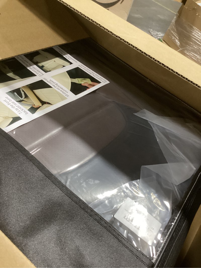 Condition photo showing Good Condition for Car Seat Covers Full Set, 5 Seats Universal Leather Seat Covers for Cars, Waterproof Front and Rear Seat Cover, Breathable Automotive Seat Cover for Most Sedans, Trucks, SUVs, Black&Brown FullSet Black&Brown