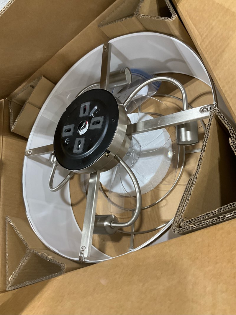 Condition photo showing Good Condition for hummingbird 20inch low profile caged ceiling fans with lights, flush mount ceiling fan with lights and remote, bladeless modern enclosed with 6 speeds for bedroom, kitchen, brown