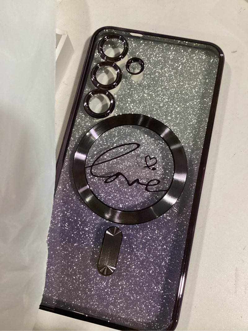 Condition photo showing Good Condition for Fiyart Designed for Samsung Galaxy S21 Case,Compatible with MagSafe Love Heart Plating Camera Protection Clear Glitter Magnetic for Women Girls Shockproof Phone Cover Bumper 6.1"-Purple Purple Samsung Galaxy S21