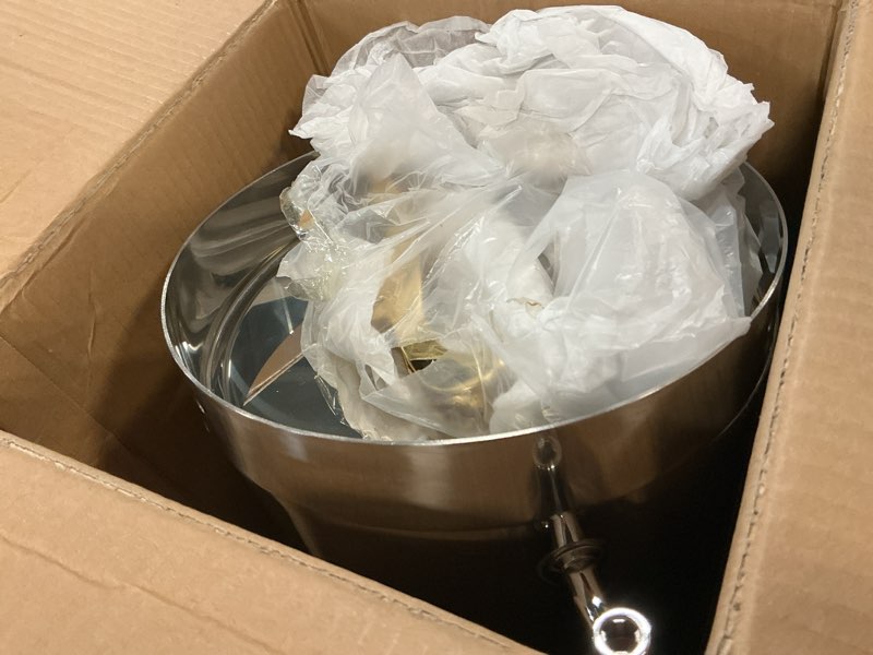 Condition photo showing As Is for SYBO 45Cup Coffee Urn, Commercial Grade Stainless Steel Percolate Coffee Maker, Removable Filter, Easy to Clean, Hot Water Urn for Catering, Hot Beverage Dispenser with Cool-Touch Handles, 6L, Grey 45Cup Grey