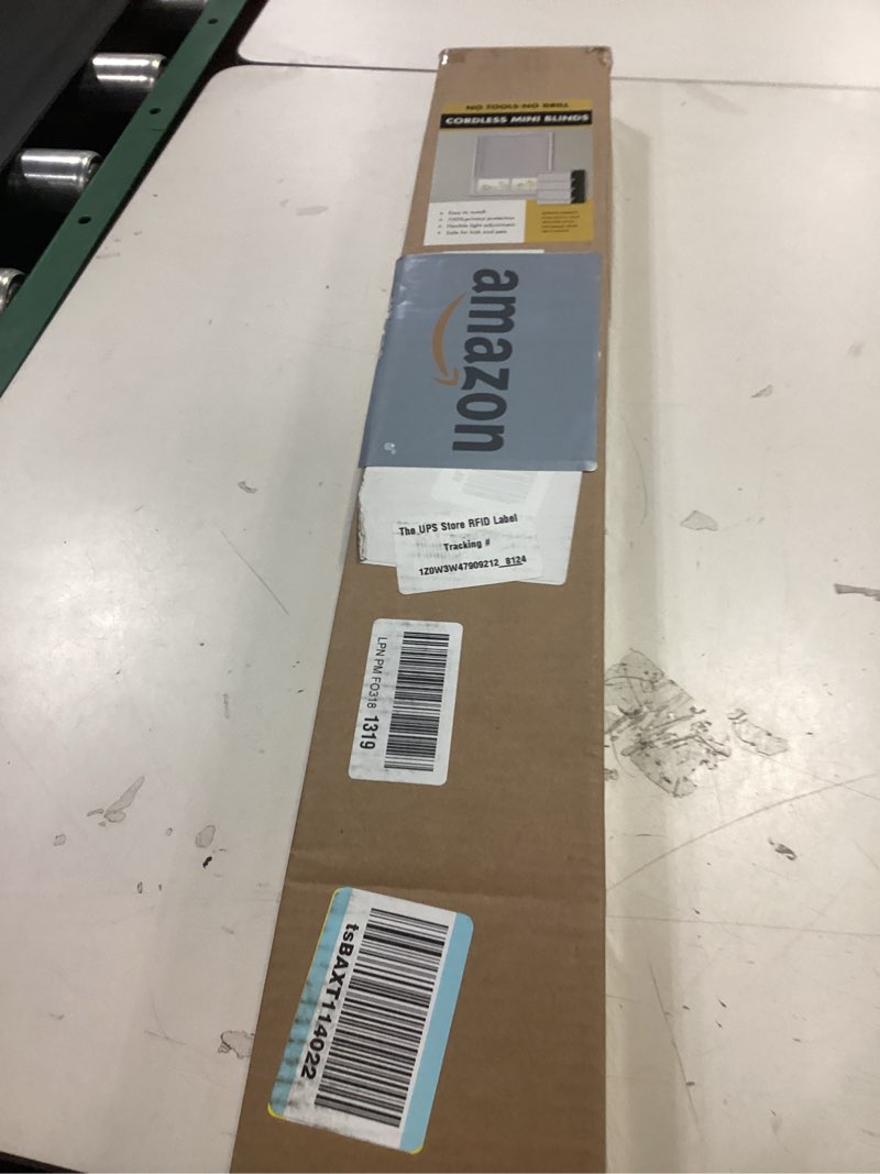 Condition photo showing New/Like New for UrMoon Cordless Cellular Shade for Windows Blackout Thermal Insulated Cellular Blinds for Door Bottom Up Honeycomb Blinds for Bedroom, Blackout White, 25" W x 48" H