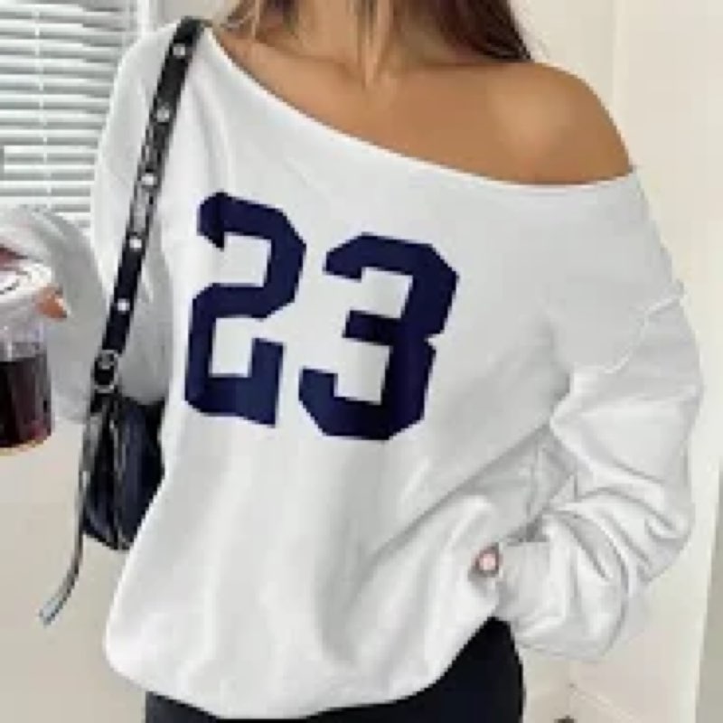 Floerns Women's Letter Graphic Print Long Sleeve Asymmetrical Neck Sweatshirts White Large