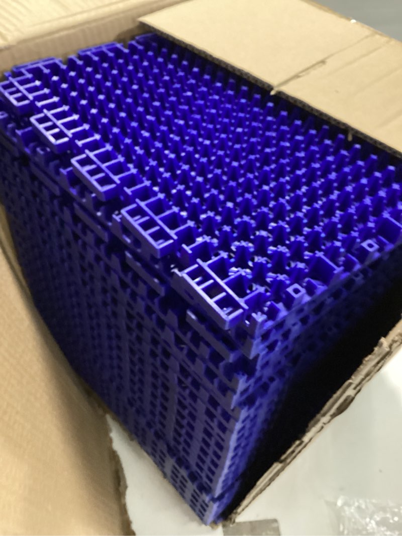 Condition photo showing Good Condition for jxgzyy 24 PCS Basketball Court Tiles, 5/8 Inch Thick Interlocking Sport Outdoor Floor Tiles, Non Slip PP Drainage Mat for Tennis Court Drain Deck Pool Patio Shower Kitchen Garage Poach Blue