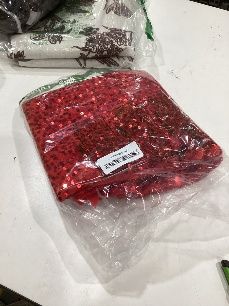 Condition photo showing Good Condition for mr. pen- red sequin christmas tree skirt and tree collar, 36 inch sparkly base cover, 24.8 inch foldable sparkling sequin trees skirt collar, red sequin tree skirt, christmas skirts for xmas trees sequin red 36"