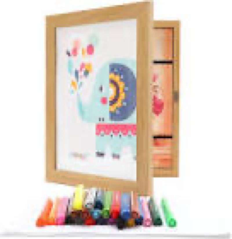 [2-pack] kids art frames, 8.5x11 front opening kids artwork frames changeable, dark woodgrain artwork display storage frame for wall, holds 50 pcs, for 3d picture, crafts, children drawing, hanging dark woodgrain 8.5x11"