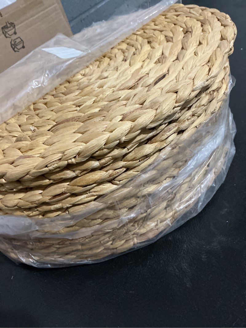 Condition photo showing Good Condition for 10 pack, round woven placemats, braided straw table mats for dining table, christmas placemats