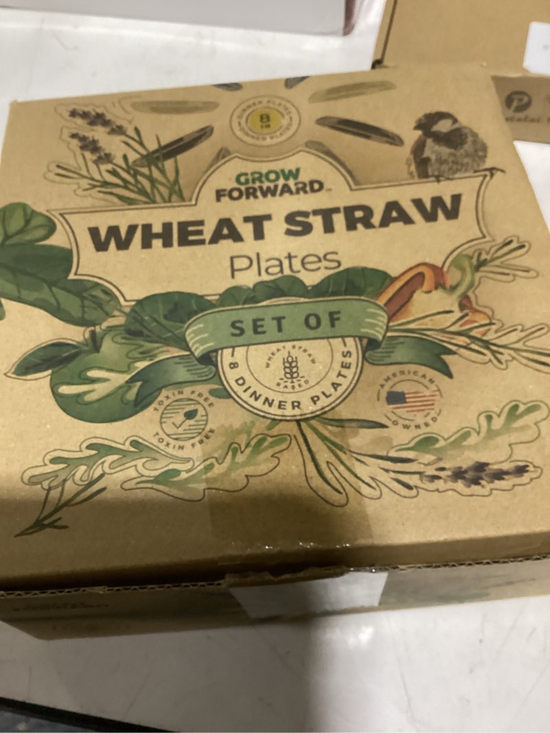 Condition photo showing As Is for grow forward premium wheat straw plates - 8 inch reusable hard plastic dinner plates set of 8 - unbreakable microwave safe plates for dessert, camping, rv, outdoors, patio, kitchen dishes - seascape seascape 8 inch