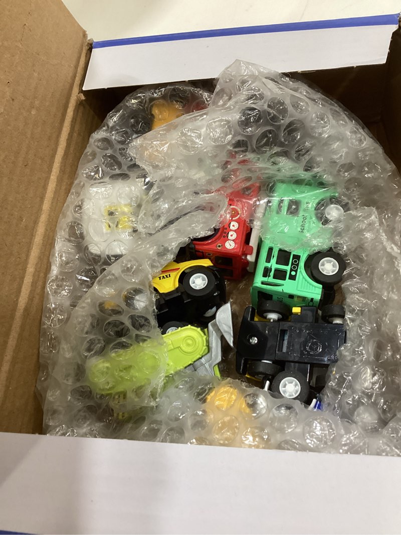 Condition photo showing Good Condition for joyin 18 pcs pull back city cars and trucks toy vehicles set, friction powered cars toys for toddlers, kids stocking stuffers, treasure box gifts for classroom, gifts for grandkids, easter basket